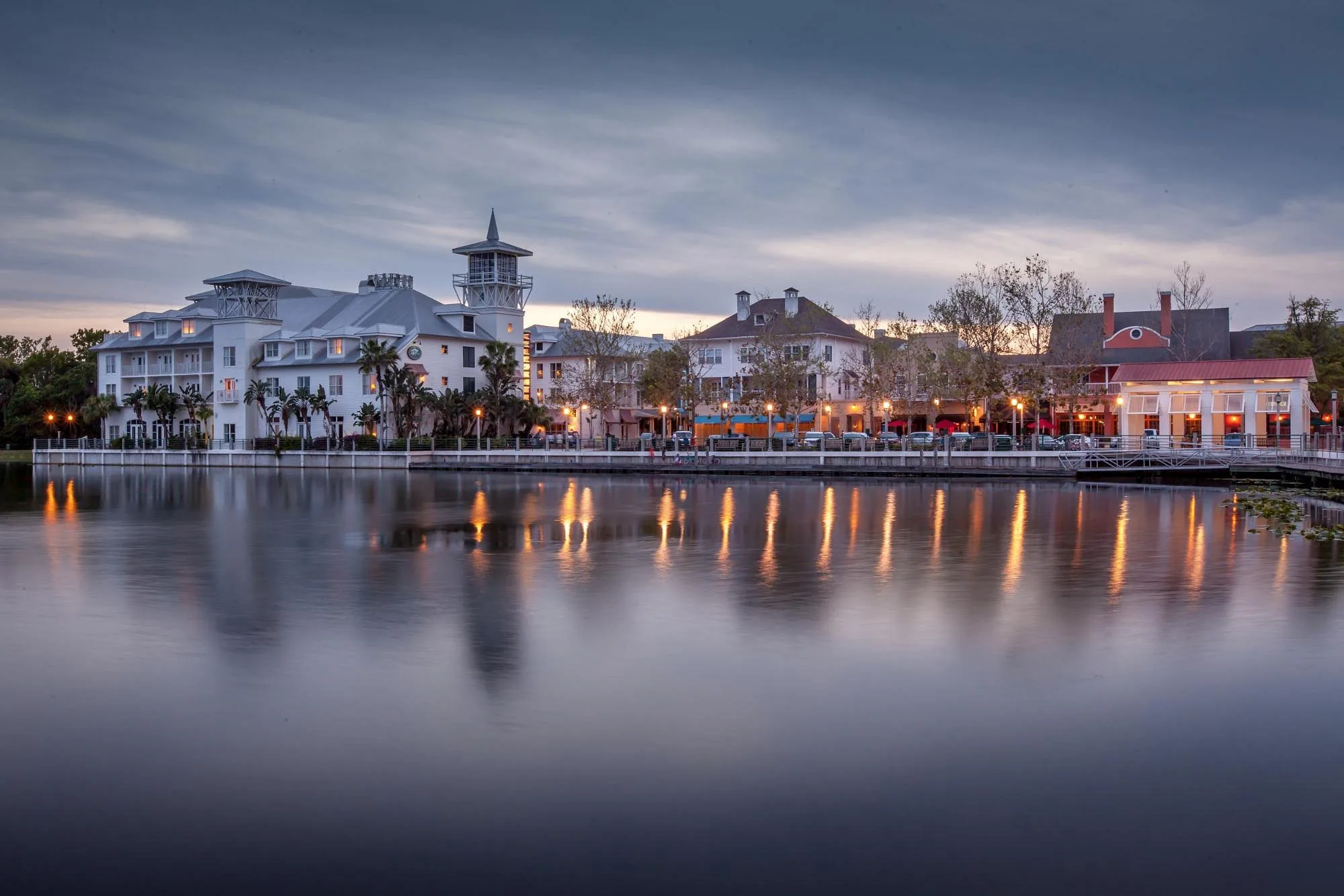 Celebration Florida lakefront walking path with scenic views